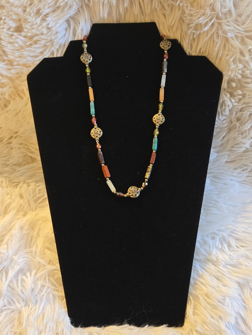 Multicolor Beaded Filigree Pendant Necklace
